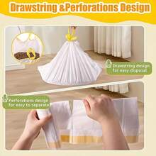 7pcs/1roll Extra Large Cat Litter Box Liners, 37x18 Inch Thickened Drawstring Cat Litter Bags, Heavy Duty Leakproof Liners, Suitable For Automatic And Sifting Litter Boxes - White - View 7