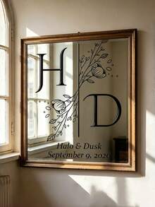Custom Wedding Mirror Stickers, Suitable For Baby Shower, Party, Event, Personalized Welcome Sign, Exquisite Floral Art Font Customized Initial, Name And Date Wedding Easy-To-Apply Vinyl Text Wall Decal, Celebration Party Wall Sticker - Multicolor - View 2