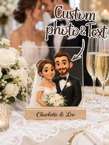 Personalized Cartoon Photo Acrylic Plaque, Customizable With Your Photos And Text, Photos Presented In Cartoon Style, Comes With Solid Wood Base. Suitable For Your Pet Photos, Couple Photos, Family Photos, Best Friend Photos, Anime And Artworks. A Birthday Surprise For Your Loved Ones, Ideal Christmas Gift, Anniversary Gift, Celebrate Your Journey, Holiday Thank You Gift, Souvenir For Special People. - Multicolor - View 2