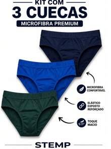 Set Of 3 Men's Plain Microfiber Slip Briefs With Exposed Elastic Waistband - Premium Men's Briefs With Embroidered Elastic. - 彩色 - 查看 1
