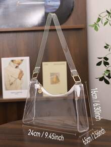 Women's Fashion Minimalist Shoulder Bag, PVC Transparent Underarm Handbag - Clear - View 5