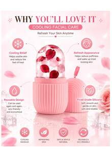 3/1pc Multi-Functional All-Scene Pink Ice Beauty Roller Facial Massage Tool, Premium Reusable Silicone Cold Compress Tool, Suitable For Home Self-Care, Facial And Eye Care, Acne Treatment, Skincare, Facial Gua Sha, Beauty Self-Care Ice Cube Mold - A - View 5