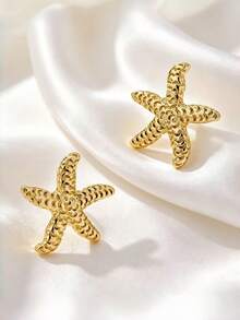1 Paar modische, zarte, süße Seestern Ohrringe, 18 Karat vergoldet, vielseitiger Accessoire im Strandresort-Stil, geeignet für Strandpartys, Urlaub und den täglichen Gebrauch von Frauen - Gold - Übersicht 5