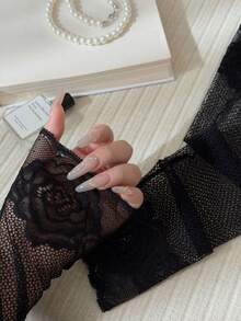 法式風格女款玫瑰蕾絲防曬袖套，輕量網眼透氣冰絲防護袖，戶外開車防紫外線女款袖套，蕾絲防曬袖套夏季款手套袖套開車疤痕遮蓋裝飾袖套 - 多款式 - 查看 4