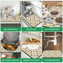 1pc Plaid Pattern Diatomaceous Earth Drying Mat, Non-Slip Heat-Resistant Absorbent Mat, Suitable For Kitchen Countertop, Coffee Machine, Tableware, Home Cafe Bar Party Decoration Placemat Gift - Multicolor - View 6