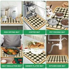 1pc Symmetrical Design Diatomaceous Earth Drying Mat, Non-Slip Heat-Resistant Absorbent Pad, Suitable For Kitchen Countertop, Coffee Machine, Tableware, Home Cafe Bar Party Decor Placemat Gift - Multicolor - View 5