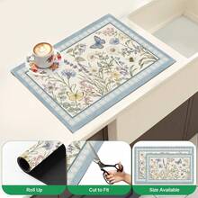 1pc Floral Pattern Absorbent Drying Mat, Kitchen Decor Coffee Machine Mat, Hand Drip Coffee Pot Drip Tray, Kitchen Floor Mat, Table Mat, Kitchen Countertop Dish Drying Mat, Breakfast Mat, Heat-Resistant Drip Tray With Non-Slip Backing, Diatomaceous Earth Drip Tray, Stain-Hiding, Super Absorbent Kitchen Drip Tray, Easy-To-Clean Dish Rack Mat, Perfect For Kitchen, Dining Table, Coffee Shop, Bar, Holiday, Party, Home Decor, Holiday Gift - Multicolor - View 6