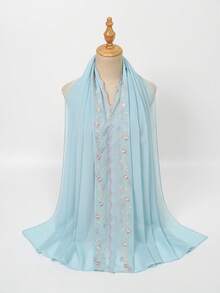 1件女款刺繡雪紡180*70cm頭巾，夏季穆斯林輕量透氣純色頭巾，雙色刺繡頭巾，夏季必備，多色可選，適合旅行、海灘和日常使用 - 多色-刺繡蕾絲頭巾 - 查看 7