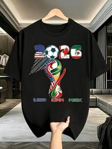 [Officially Licensed World Cup] Unisex Short Sleeve One-Piece Soccer Jersey, 2026 Universal Version For USA, Canada, And Mexico, Comfortable Crew Neck Versatile Jersey - 黑色 - 查看 1