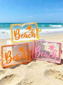 Colorful Clear Makeup Bag Beach Pattern,Waterproof Zipper Beach Toiletry Bag, Portable Summer Travel Cosmetic Storage Pouch,Outdoor Sun Protection Storage Bag,Women Holiday Essentials,Suitable For Vacation, Bathroom, Summer Beach,Swimming - Multicolor - View 2