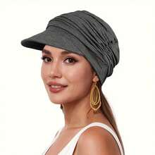 Nuevo Verano Otoño Mujer Sombrero con Visera Pañuelo Suave Cómodo Material de Viscosa Sombrero Suave para Mujer con Banda Elástica Incorporada en la Parte Trasera Sombrero - Color azul marino - Ver 9