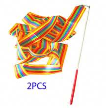 Rhythmic Gymnastics Ribbons, Dance Streamers, Dance Performance Silk Ribbons, Glittering Dance Satin Ribbons With Rotating Baton - Multicolor - View 33