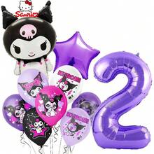 Cartoon Thickened Aluminum Foil Latex Balloon Set, Sweet Cool Style Black & Purple Color Scheme, Asymmetric Five-Pointed Star & Number Shapes, Cartoon Anime Character Print, Birthday Party, Cartoon Theme Party Backdrop Decoration Inflatable Props - View 14