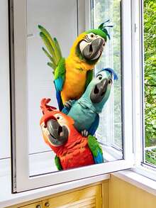 1 Home Decoration Windows Stickers, With Tropical Colorful Parrot Glass Sticker PVC Double-Sided Visible Static Cling Windows Clings, Funny Animals Pattern Window Decals, 9.45 * 15.75in For Room Glass Windows Doors Decoration - Parrot Pattern - View 1