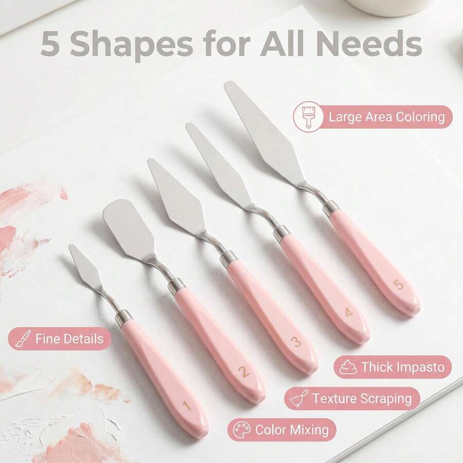 5pcs Pink Handle Palette Knife Stainless Steel Painting Knife Set Professional Painting Scraper Set For Gouache Acrylic Oil Paint - Sets - View 1