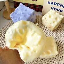 1個大號起司球捏捏樂，逼真麵包紋理，柔軟起司慢回彈，填充手工方塊，可塑形起司捏捏玩具，生日禮物、節日禮物、送禮首選 - 彩色 - 查看 5