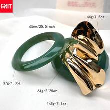 GNIT Green Marbled Faceted Resin & Asymmetric Fold Gold Cuff Bracelets For Women, 3PCS/1pc Chunky Stackable Open Bangle Vintage Statement Jewelry Set - Peacock Blue. Peacock Blue. Gold - View 9