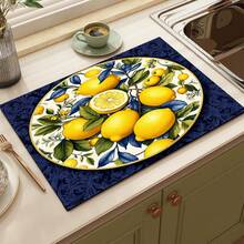 1pc Lemon Pattern Absorbent Drying Mat, Kitchen Decor Coffee Machine Mat, Hand Drip Coffee Pot Drainer Mat, Kitchen Floor Mat, Table Mat, Kitchen Countertop Dish Drying Mat, Breakfast Mat, Heat-Resistant Drainer Mat With Non-Slip Backing, Diatomaceous Earth Drainer Mat, Stain-Hiding, Super Absorbent Kitchen Drainer Mat, Easy-To-Clean Dish Rack Mat, Perfect For Kitchen, Dining Table, Coffee Shop, Bar, Holiday, Party, Home Decor, Holiday Gift - Multicolor - View 9