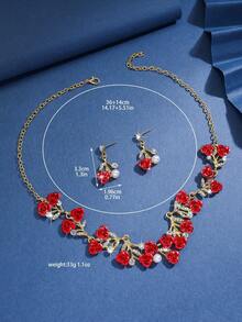 1 Set Sweet Elegant Rose Necklace And Earrings Set, Women's Holiday Birthday Date Ball Party Vacation Shopping Accessories - Rose - View 11