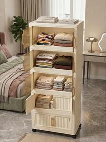 5-TierFoldable Storage Cabinet, Space-Saving Organizer Shelf For Bedroom, Living Room, Kitchen & Bathroom - White 5-layer - View 2