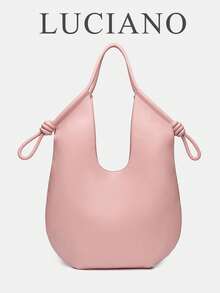 Casual Minimalist Large-Capacity Tote Bag, Retro Slouchy Drawstring Shoulder Bag, Multifunctional Premium Office Pleated Shopping Bag - Pink - View 11