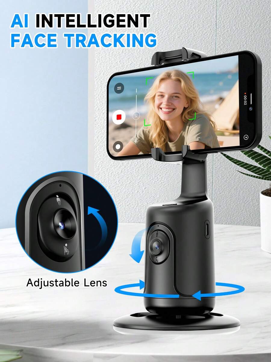 Automatic Face Tracking Phone Gimbal Mount With Wide-Angle Sensor Camera, Content Creation Kit For Selfie, Vlog, Live Streaming, Video Calls - Multicolor - View 1