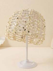1pc Y2K Style Cute Casual Fashion Bucket Hat With Contrast Colors, Sequin Embellishments, Smooth Texture, Hollow Design, Breathable, Hand-Woven, Suitable For Women, Ideal For Outings, Photography, Daily Wear - Multicolor - View 8