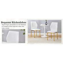[Set Of 4] Stylish Dining Chairs In A Lightweight Luxury Style / Modern Dining Room Set / PU Backrest With Vertical Embossing + Metal Legs / Load Capacity 120 Kg, Easy To Assemble / Suitable For Dining Rooms Or Living Rooms In A Lightweight Luxury Design. - White+Gold - 查看 9