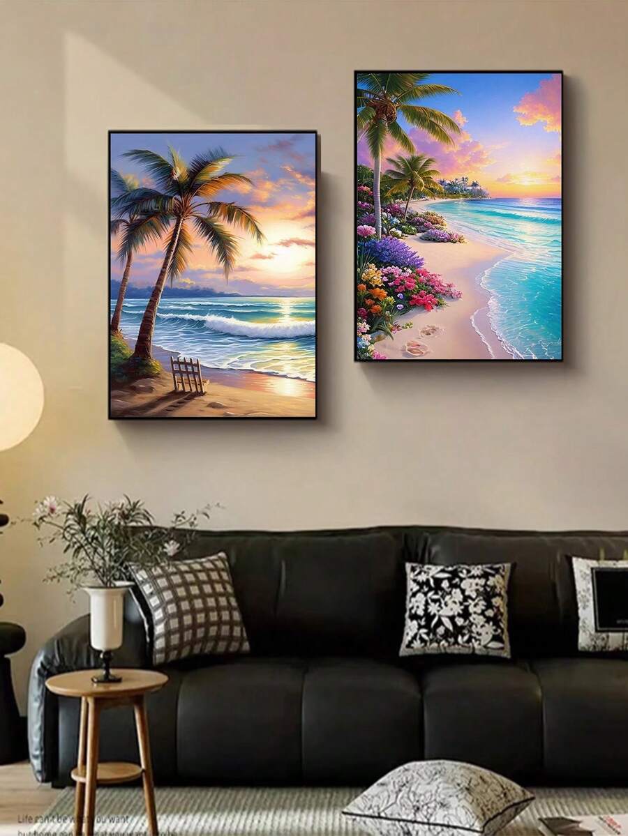 2pcs DIY Diamond Painting Sticker Embroidery Landscape Running Water Waves Home Decor Full Drill 30*40cm - Sets - View 1