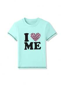 Kaos Wanita Model Hot Girl American Niche Design Bahu Persegi, Motif Hati & Huruf, Atasan Lengan Pendek Kasual Gaya Y2K Musim Panas - Hijau Mint - View 8