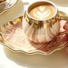 1 Set Leaf-Shaped Ceramic Coffee Cup And Saucer Set With Teacup, Heat-Resistant Handle And Leaf-Shaped Saucer, Dishwasher , Suitable For Afternoon Tea, Desserts And Espresso, Also As A Gift Set Or Back To School Gift - Multicolor - View 6
