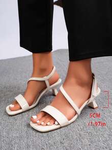 Women's Silver Square Toe Thin Strap Low Heel Sandals, Elegant Open Toe Summer Party & Date Shoes - White - View 7