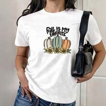 Playera Mujer Transpirable con calabazas pastel y girasoles, frase otoñal divertida, prenda ligera para descanso hogareño, paseos al aire libre, playa y salidas turísticas de ocio otoñal. - Blanco - Ver 1