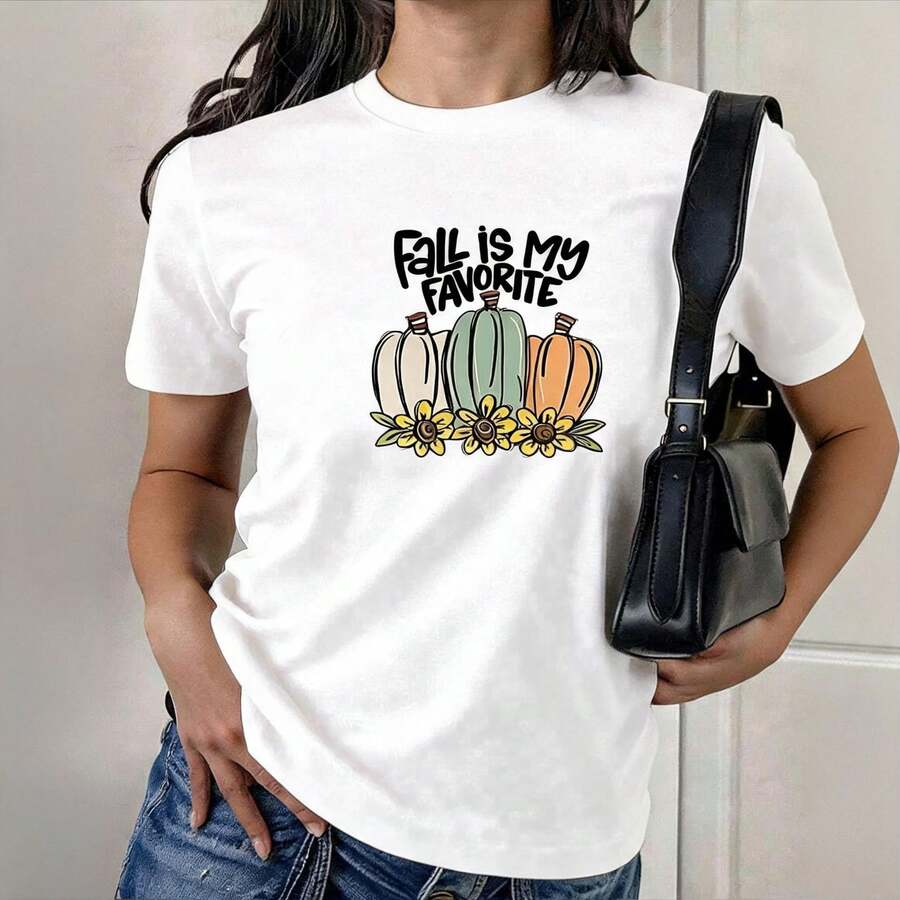 Playera Mujer Transpirable con calabazas pastel y girasoles, frase otoñal divertida, prenda ligera para descanso hogareño, paseos al aire libre, playa y salidas turísticas de ocio otoñal. - Blanco - Ver 1