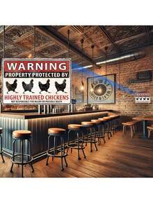 2D Flat - 1pc Vintage Art Deco Iron Hanging Sign 2D Flat - "Trained Chicken" Humorous Warning Wall Decor, Suitable For Poultry Farms, Outdoor Chicken Coops And Holiday Themes - Rustic Style Iron Sign, No Electricity Required - Multicolor - View 6