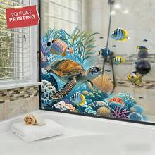 1pc Home Decoration Summer Ocean Fresh Style Sea Turtle Tropical Fish Window Sticker Creative DIY Ocean Animals Pattern Windows Clings Double-Sided Visible PVC Static Cling Glass Sticker 15.4*19.7in For Room Glass Windows Doors Decoration - Marine Life - View 1
