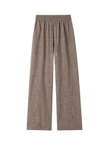 1pc Faux Linen Textured Long Pants, Men's Vacation Style Casual Long Pants, Lightweight Breathable Fabric, Beach Slouchy Relaxed Straight Leg Pants, Loose Fit Flattering Leg Shape, Comfortable Skin-Friendly, Machine Washable, Vacation Style, Beach Vacation, Island Travel Men's Pants - Coffee Brown - View 5