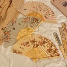 1件復古摺扇，流蘇手持竹扇，海棠扇，竹扇，彩繪扇，摺疊手扇，婚禮手扇，派對手扇，裝飾扇，優雅休閒風格，母親節禮物，生日禮物，返校禮物，畢業季禮物，婚禮季禮物 - 多色 - 查看 2
