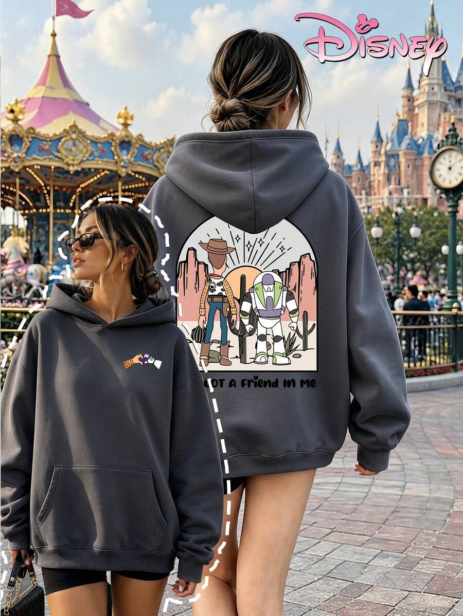 Disney Women's Hooded Sweatshirt, Unisex Hoodie, Toy Story Woody And Buzz Lightyear American Style Hooded Sweatshirt - 深灰色 - 查看 1