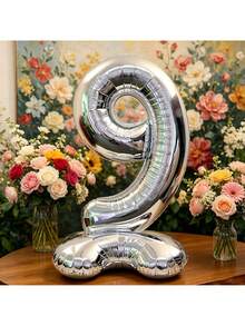 2pcs/1pc 42 Inch Silver Standing Number Foil Balloons, Self-Standing Design Without Support, Suitable For Anniversary, Memorial Day, Birthday Theme Party Atmosphere Decoration, Birthday Photo Props, Room Decor, Indoor Arrangement, Multi-Scenario Celebration Events, Lightweight Foil Material Reusable, Number Style Freely Selectable - 42-inch Standing Digital - View 12