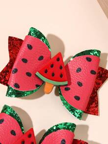 2pcs Multicolor Watermelon Lemon Bow Hair Clips For Girls,Glitter Hair Bows Clips, Fashion Summer Hair Accessories For Daily Wear, Vacation,Summer Use - Multicolor - View 6