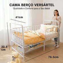 Berço Infantil Portátil em Aço com Grade de Segurança e Cesto Inferior 76,5x41cm – Ideal para Quarto e Viagem - Branco - Visão 4