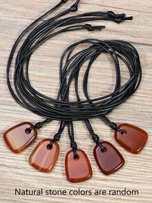 1pc Natural Red Agate Pendant Necklace Hand-Woven.Unisex Bohemian Vintage Style.Perfect For Everyday And Holidays Wear.Holiday/Birthday Presents - Multicolor - View 8