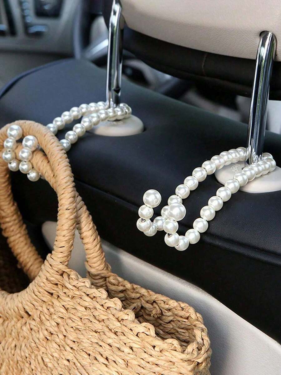 2pcs Car Seat Backrest Hooks, Car Interior Pearl Storage Hooks, Suitable For Rear Seats - A - View 1