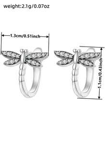 1 Pair Beautiful Dragonfly Shaped Cubic Zirconia Stud Earrings, Suitable For Women To Wear, Can Be Used For Weddings, Engagements, Anniversaries, Valentine's Day And Other Occasions - Silver - View 6