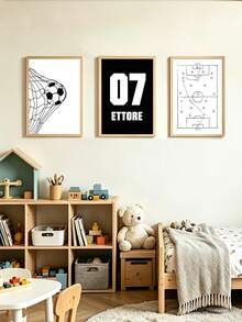 3pcs Custom Football Wall Art Prints Personalized Name & Number Sports Nursery Decor Minimalist Basketball Canvas Posters Kids Bedroom Wall Art Playroom Classroom Decor Customizable Gift For Boys Girls Sports Lover - Multicolor - View 2