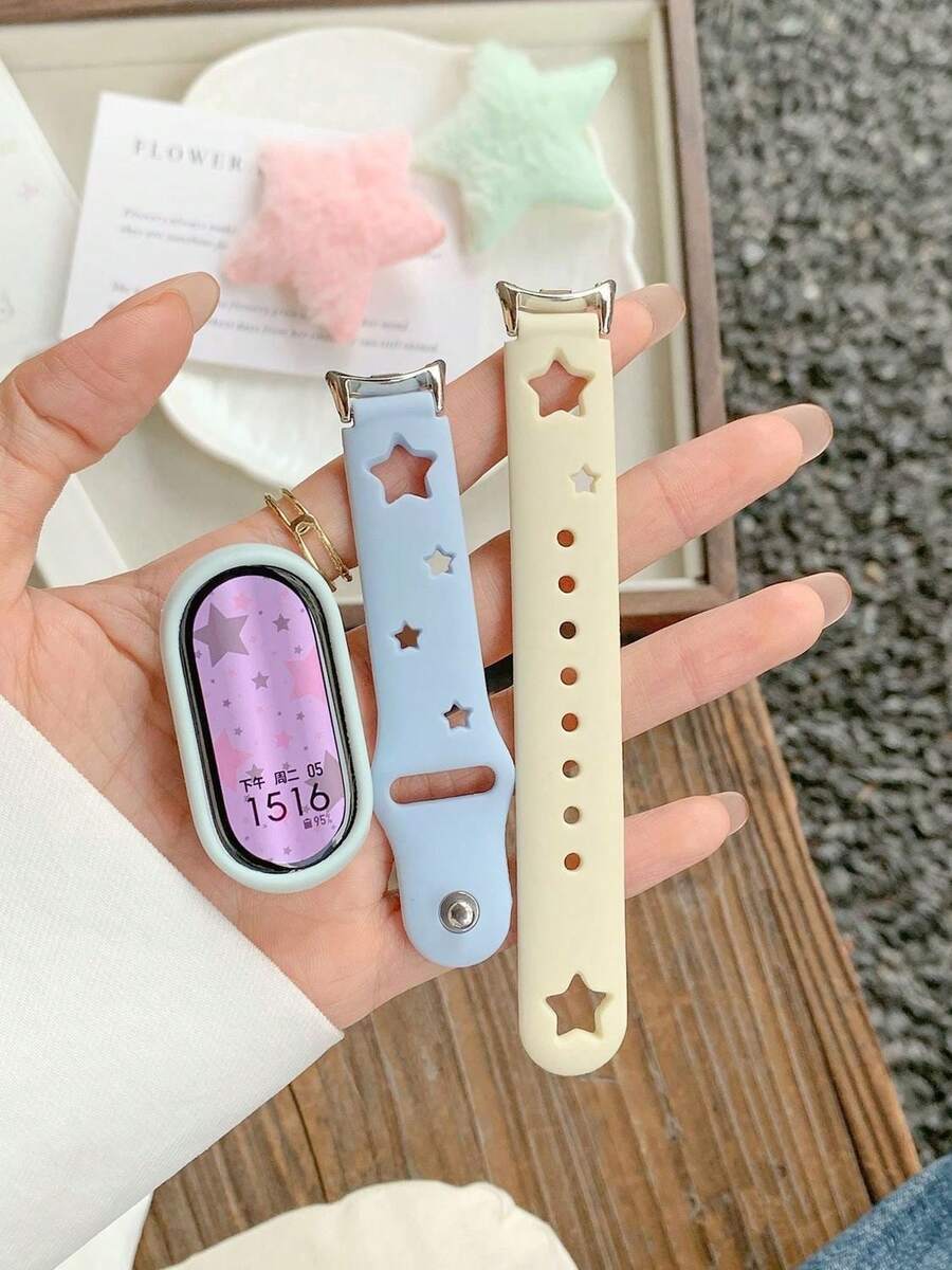 MI Watch Band, Soft Silicone Waterproof Replacement Strap, Compatible With Xiaomi Band 8/9/10, Designed For Women, Cute, Fashionable Strap - Blue and White - View 1
