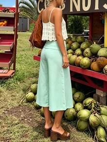 Fold Over Wide Leg Capri Pants For Women Low Rise Lounge Yoga Flare Culottes Y2k Flowy Crop Palazzo Pants - 薄荷綠 - 查看 6