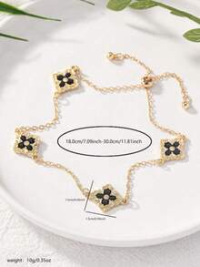1pc Beach Vacation Style Metal Oil Drip Punk Gothic Flower Anklet, Geometric Clover Minimalist Ankle Chain, Adjustable, Suitable For Women - Black - View 5