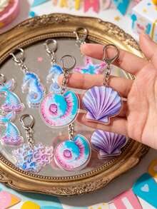 6pcs Mermaid Theme Acrylic Keychains, Dreamy Mermaid Pattern 1st Birthday Party Keychains, Baby Shower Party Decorations, Gender Reveal Party Favors, Newborn Baby Boy/Girl Party Gifts, Bag/Phone Charms, Game Prizes, Cute Cartoon Mermaid Gender Reveal Party Favors, Baby Shower Party Gifts - Mermaid - View 5